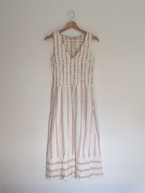 Fat Face Cream Maxi Dress with Rust Stripe Detail